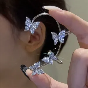 Pendientes de clip de mariposa de metal chapado en oro plateado Clips de oreja sin perforación para mujeres niñas Bling Cubic Zirconia Ear Cuff Open Earring Cuffs Wedding Jewelry Gifts