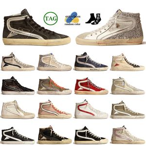 Plata Oro Diapositiva Piel de becerro Flash Vintage Superior Brillo Diseñador Zapatos casuales Hecho a mano Mid Ball Star Zapatillas de deporte planas de lujo para mujer Entrenadores para hombre Deportes de cuero