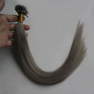 Extensiones de cabello gris plateado 100s u extensiones de cabello de la extremidad 100g humano Extensión de cabello de queratina pre ligado directo u sugerencia
