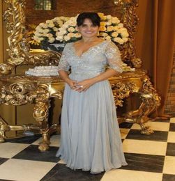 Silver Grey Mother of Bride Robes Long 2017 Perles Appliques en mousseline de soie Rangs de soir￩e Party Taille personnalis￩e Dress Invit￩ 9925891