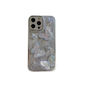 Étui de téléphone papillon brillant à colle peinte en gris argenté avec bracelet pour iPhone 15 14 13 12 11 Pro Max Lyp116