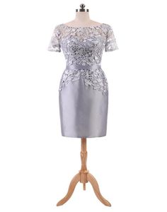 Silver Gray Short Party -jurken 2018 Nieuwe kanten top korte mouwen Korte mouwen modecocktailjurk goedkope echte po in stock1544487
