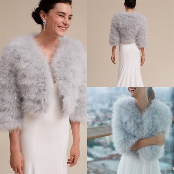 Gris plateado 2019 Abrigos de piel nueva chales de boda chaquetas Bolero capa nupcial de invierno abrigo de invierno abrigo de dama de honor rápido 294h
