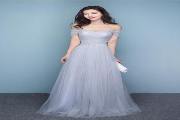 Vestidos de dama de honor gris plateado con hombros descubiertos, hasta el suelo, vestidos de fiesta de boda, vestido de dama de honor con faja brillante, talla grande, hecho a medida 7473852