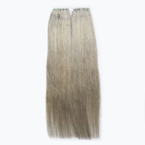 Silbergraues Farbband in Haarverlängerung, brasilianisches reines Haar, 200 g, 80 Stück, Echthaar auf Klebeband, brasilianisches glattes Hautschuss