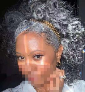 Gris plateado rizado Real humano con cordón cola de caballo postizo sal y pimienta reflejos naturales extensión de cabello gris 120 g 14 pulgadas