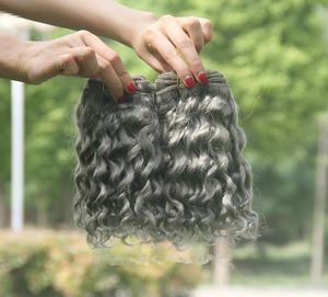 Extensiones de cabello humano de onda profunda gris plateado 3 piezas / lote Color puro Gris brasileño 9A El cabello humano virgen teje 3 paquetes Ofertas para Blac2079620