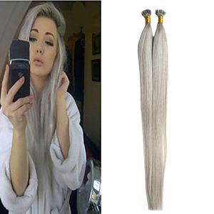 Silver Grey Hair Extensions Flat Tip Human Hair Extensions 1.0g/s Straight Loop Micro Ring Human Hair Extensions Micro Bead 100g/pack