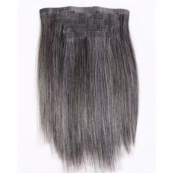 PLATA gris corto liso Cabello liso Salt y pimienta Extensión de cabello humano Homenaje negro y gris Natural Human Bundles con clips para trenzar 100 g/ paquete