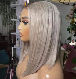 Silver Grey Ombre Colored Bob Wigs Heuvrages humains Shor Ash Gris Wig Peruvian Lace Ferme Front Pernes de cheveux humains pour femmes