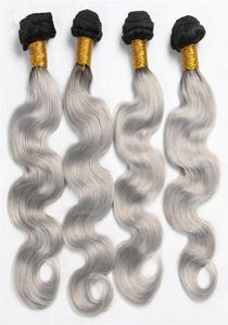 Zilvergrijs ombre Indiase lichaamsgolf haaruitbreidingen 1B grijze tweekleurige ombre haarbundels 4pcs lot body wave haren weave2277795