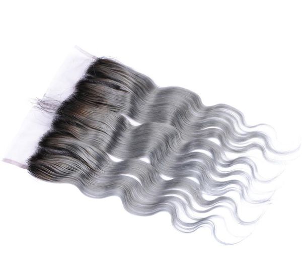 Silver Grey Ombre Mongol Human Human Lace Lace Frontal Fermeal With Baby Hair Body Wave 1BGREY Two Tone Ombre Fronte Lace Frontals 136946702