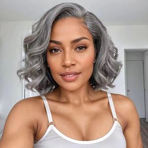 Zilvergrijs Korte Menselijk Haar Pruiken Voor Vrouwen Lijmloze Bob 13x4 Transparant Kant Frontale Pruik Body Wave Braziliaanse pruik