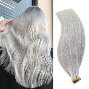 Ruban gris argenté dans les cheveux extensions des cheveux humains ruban invisible en extensions de cheveux réels coiffes argent cutanée cutanée en platine blonde gris gris extension 1pack = 50gx2
