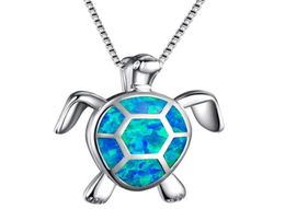 Silver Hawaiian Jewelry Sea Turtle Pendant avec collier de pendentif opal blanc pour femmes4516609