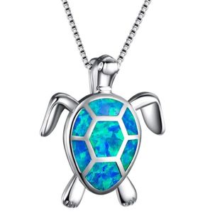 Bijoux hawaïens en argent, pendentif tortue de mer avec collier pendentif opale blanche pour femmes 1751267
