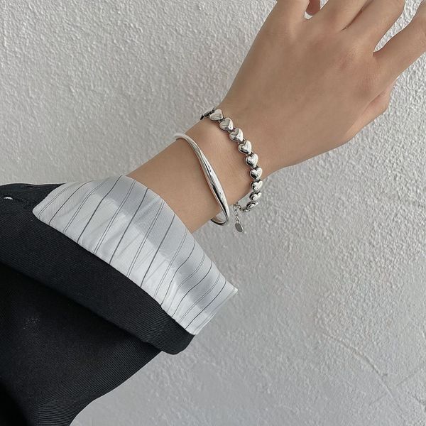 Bracelets connectés en argent avec coeur pour femme Bracelet à couture vintage simple Design Bijoux cool
