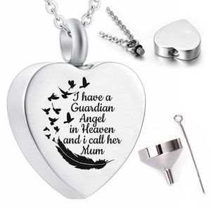 Zilveren hartvormige ganzen nanfei hanger ketting keepsake veer crematie sieraden as urn-mama en vader