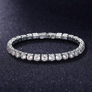 Zilver Iced Out Chain Tennis Armband 5mm Ronde CZ Zirkoon Diamanten Armbanden Bangle Voor Vrouw Heren Armbanden Hiphop Luxe Sieraden Bruiloft Geschenken 17/19cm