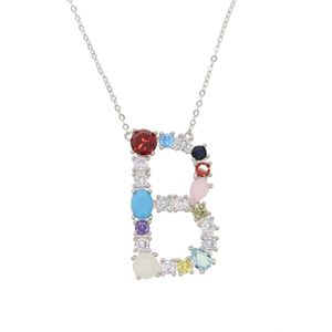 Collar de plata con inicial de caramelo Multicolor CZ, collar con letra personalizada, abalorio con nombre, accesorios de joyería para mujer, regalo para novia