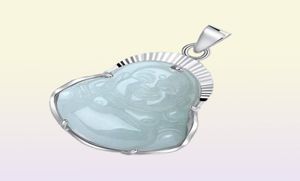 Zilver ingelegd Jade Boeddha Natuurlijk een goederenhanger met sterling ketting Maitreya Boeddha9658491