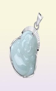 Argent incrusté jade bouddha naturel un pendentif de marchandises avec collier sterling MAITREYA BOUDDHA7026895