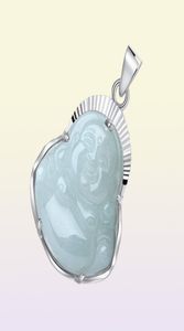 Zilver ingelegd Jade Boeddha Natuurlijk een goederenhanger met sterling ketting Maitreya Boeddha8370065