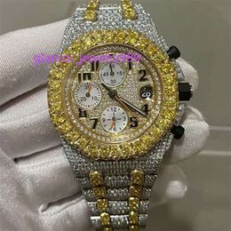 Argent incrusté d'or10A Designer Watches Royal Silver Moissanite Gold Stones Pass Test Watch Diamonds Version Automatique Eta Mouvement Luxe Full Iced Out 2 tons