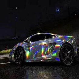 Argent irisé holographique kaléidoscope vinyle Film Chrome Laser voiture Wrap feuille autocollant avec bulle Air Release2185