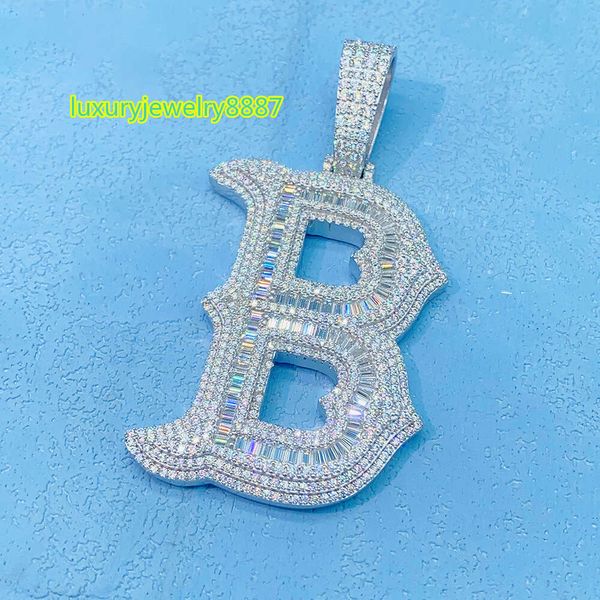 Joyería de plata 925, colgante de hip hop, colgante con letras iniciales de A-Z, colgante helado de moissanita personalizado