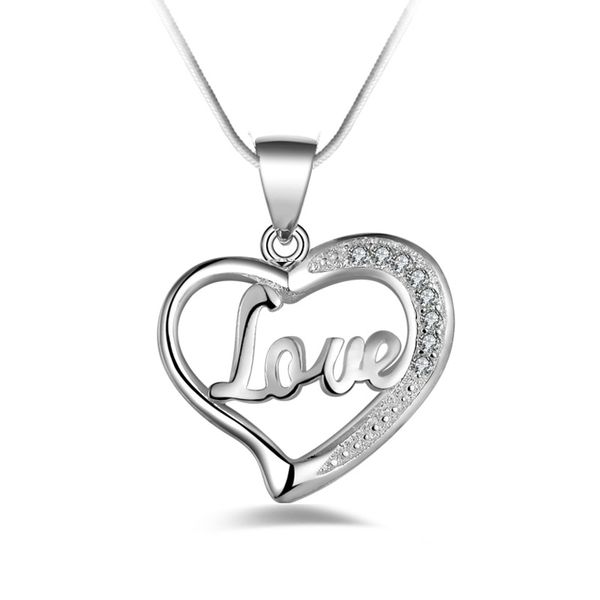 Bijoux en argent pendentif fine chaîne de clavicule en forme de coeur d'amour 925 bijoux plaqué argent collier pendentifs collier cadeau de mode de qualité supérieure