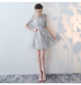 Silver Lace Juniors korte bescheiden cocktailjurken 2019 met halve mouwen a-line abover knie meisjes informele korte bescheiden prom jurk