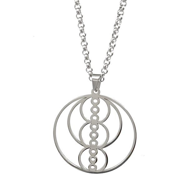 Argent Grand 45mm Géométrie Sacrée Collier En Acier Inoxydable Fibonacci Ratio Pendentif Fréquences Harmoniques, Nikola Tesla Bijoux Chaîne 24 pouces Bonne Chance