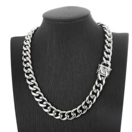 Grand collier de chaîne à maillons cubains en acier inoxydable en argent pour hommes bijoux hip-hop lourds 15mm 18-26 pouces