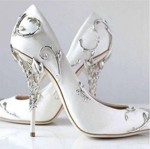 Vestido de novia de hoja plateada, zapatos de tacón nupciales para mujer, tacones finos, zapatos de tacón de satén blanco para mujer, zapatos de tacón lisos individuales