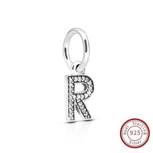 Argent Lettre R Authentique 925 Bijoux En Argent Sterling Cristal AZ Lettre Pendentif Charmes Fit Pour DIY Bracelet Original Collier 791330CZ