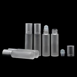 Zilveren Deksels Frosted Clear Glass Roller Flessen 10 ml Hoogwaardige rol op flessen met SS-roller voor essentiële olie Parfum Huidverzorging