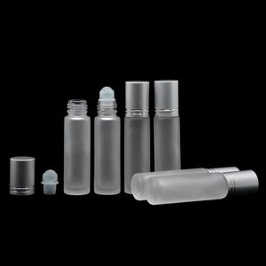Zilveren deksels Frosted Clear Glass Roller-flessen 10ml Hoge kwaliteit Roll-on-flessen met SS-roller voor etherische olie Parfum Huidverzorging Sohjj