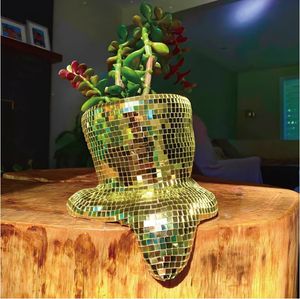 Argent fondant Disco Ball Drippy Planter miroir métallique décor à la maison fondu doré Pot Mondern Table décorations jardinage 240304