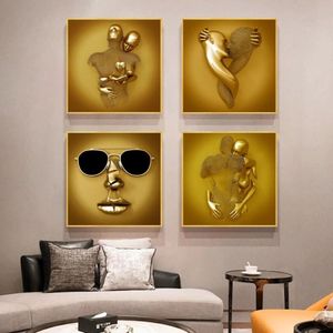 Zilver Metalen Figuur Standbeeld Canvas Schilderij Romantische Minnaar Sculptuur Poster Wall Art Foto voor Woonkamer Home Decor Print Cuadr201G