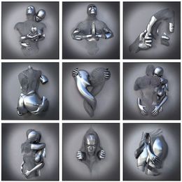 Zilveren metalen figuur standbeeld muur kunst canvas schilderij romantische minnaar sculptuur poster foto voor woonkamer home decor print geen F2296