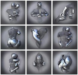 Zilveren metalen figuur standbeeld muur kunst canvas schilderij romantische minnaar sculptuur poster foto voor woonkamer home decor print nr. F6282863