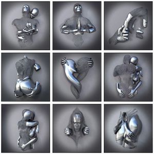 Zilveren metalen figuur standbeeld muur kunst canvas schilderij romantische minnaar sculptuur poster foto voor woonkamer home decor print geen F273E