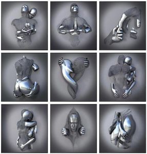 Silver Metal Figure Statue Mur Art Canvas Peinture Romantic Lover Sculpture Affiche Image pour le salon DÉCOR INDÉRIEUR IMPRESSION NO F5006224