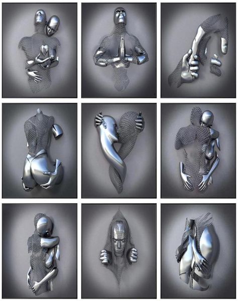 Silver Metal Figure Statue Mur Art Canvas Peinture Romantic Lover Sculpture Piffer Affiche pour le salon Décor Home Print NO F4565473