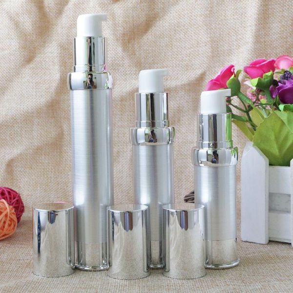 Argent Mini Portable Aspirateur Airless Voyage bouteilles 15 ml 20 ml 30 ml Maquillage Liquide Vide Contenants D'emballage 100 pcs en gros Krxta