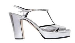 Silver MirroredLeather High Heels Women Sandals Summer Block Heels Women Platform Shoes Peep Toe TStrap Women Pumps9969605