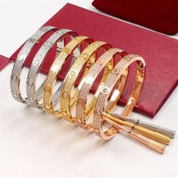 Pulseras de uñas de plata Pulsera de puño Brazalete de oro para mujer para hombre Diamante Piedra preciosa Destornillador Tornillo de calidad superior Regalo de acero inoxidable DE223X