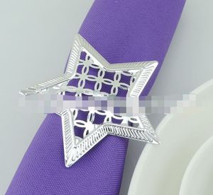Servilleteros de plata, servilletero de boda, favores de boda, suministros de decoración, anillo de metal en forma de estrella perforada para mesa de servilletas