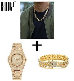 Zilveren ketting horlogearmband hiphop Miami Curb Cubaanse ketting goud volledig Iced Out verharde strass CZ bling voor mannen sieraden8403754